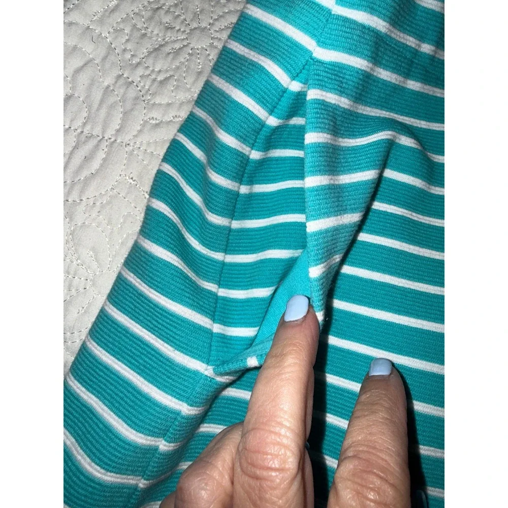 Talbots A-Line‎ Skirt Womens 8P Teal White Striped Pockets Back Zip cottagecore